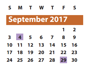 District School Academic Calendar for Settlers Way Elementary for September 2017