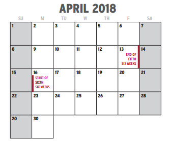 District School Academic Calendar for Dunbar High School for April 2018