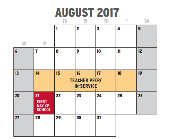 District School Academic Calendar for Tier 1 Southwest D A E P  H S for August 2017