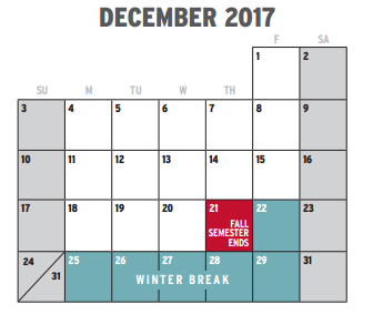 District School Academic Calendar for Bridge Assoc for December 2017