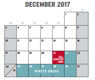 District School Academic Calendar for Tier 1 Dunbar 6 Daep Middle School for December 2017