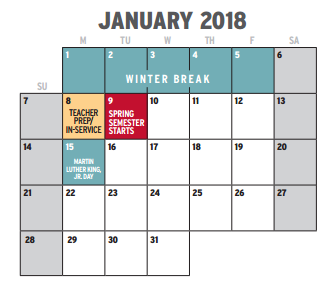 District School Academic Calendar for Insights Learning Center for January 2018