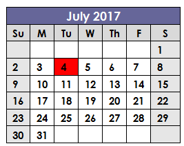 District School Academic Calendar for Worth Heights Elementary for July 2017