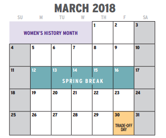 District School Academic Calendar for Wedgwood 6th Gr School for March 2018