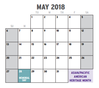 District School Academic Calendar for Alice Carlson Applied Lrn Ctr for May 2018