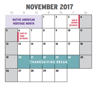 District School Academic Calendar for Insights Learning Center for November 2017