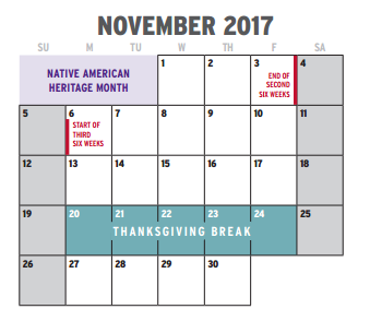 District School Academic Calendar for Alice Carlson Applied Lrn Ctr for November 2017