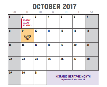 District School Academic Calendar for Fw Rgnl Program For Deaf for October 2017
