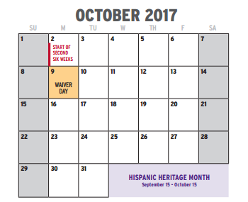 District School Academic Calendar for Dunbar 6th Gr School for October 2017