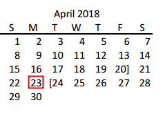 District School Academic Calendar for Collin Co J J A E P for April 2018