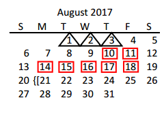 District School Academic Calendar for Collin Co J J A E P for August 2017