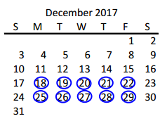 District School Academic Calendar for Collin Co J J A E P for December 2017