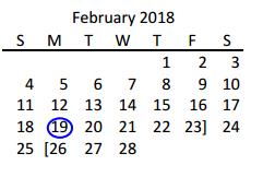 District School Academic Calendar for Pink Elementary for February 2018