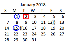 District School Academic Calendar for Pink Elementary for January 2018