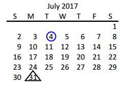 District School Academic Calendar for Pink Elementary for July 2017