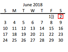 District School Academic Calendar for Fisher Elementary for June 2018