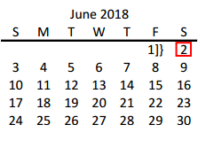 District School Academic Calendar for Anderson Elementary for June 2018