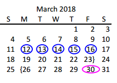 District School Academic Calendar for Collin Co J J A E P for March 2018