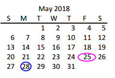 District School Academic Calendar for Collin Co J J A E P for May 2018