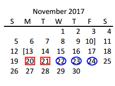 District School Academic Calendar for Acker Special Programs Center for November 2017