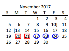 District School Academic Calendar for Pioneer Heritage Middle School for November 2017