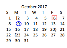 District School Academic Calendar for Acker Special Programs Center for October 2017