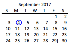 District School Academic Calendar for Acker Special Programs Center for September 2017