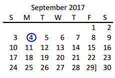 District School Academic Calendar for Collin Co J J A E P for September 2017