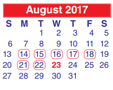 District School Academic Calendar for Cunningham Middle for August 2017