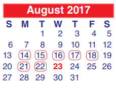 District School Academic Calendar for Galena Park High School for August 2017