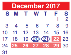 District School Academic Calendar for North Shore Middle for December 2017