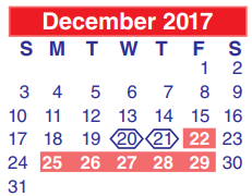 District School Academic Calendar for Galena Park Middle for December 2017