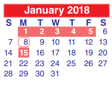 District School Academic Calendar for North Shore Senior High for January 2018