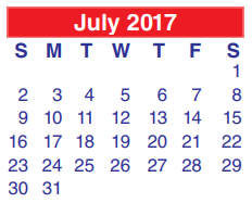 District School Academic Calendar for Cobb 6th Grade Campus for July 2017