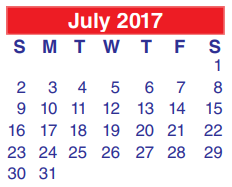 District School Academic Calendar for Pyburn Elementary for July 2017