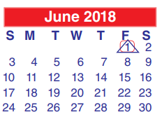 District School Academic Calendar for North Shore Middle for June 2018