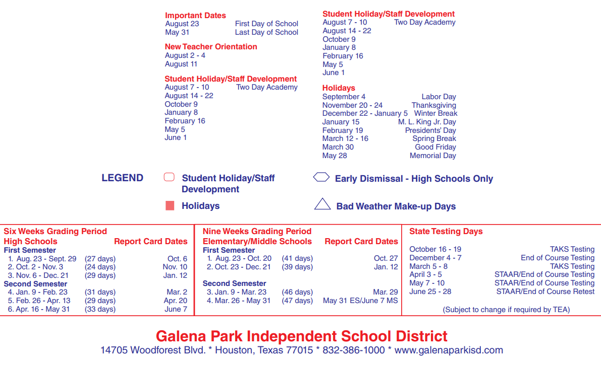 Galena Park Isd Calendar Www inf inet