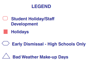 District School Academic Calendar Legend for Cunningham Middle