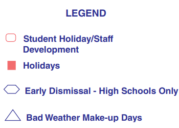 District School Academic Calendar Legend for North Shore Senior High