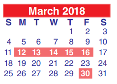 District School Academic Calendar for Cunningham Middle for March 2018