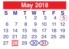 District School Academic Calendar for Green Valley Elementary for May 2018