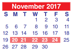 District School Academic Calendar for North Shore Middle for November 2017