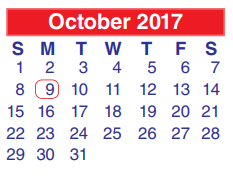 District School Academic Calendar for North Shore Middle for October 2017