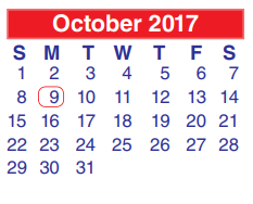 District School Academic Calendar for North Shore Elementary for October 2017