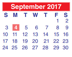 District School Academic Calendar for Cunningham Middle for September 2017