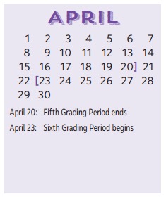 District School Academic Calendar for Gisd Alternative School for April 2018