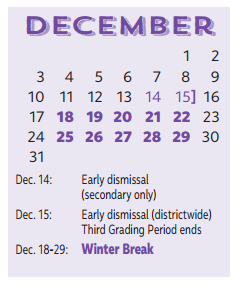 District School Academic Calendar for Memorial Preparatory Sch for December 2017