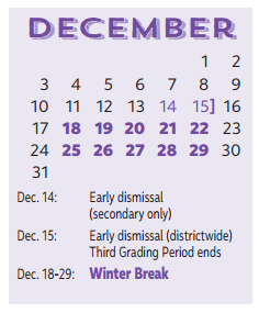 District School Academic Calendar for P I P for December 2017