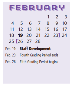 District School Academic Calendar for Coop Behavioral Ctr for February 2018