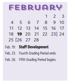 District School Academic Calendar for P I P for February 2018
